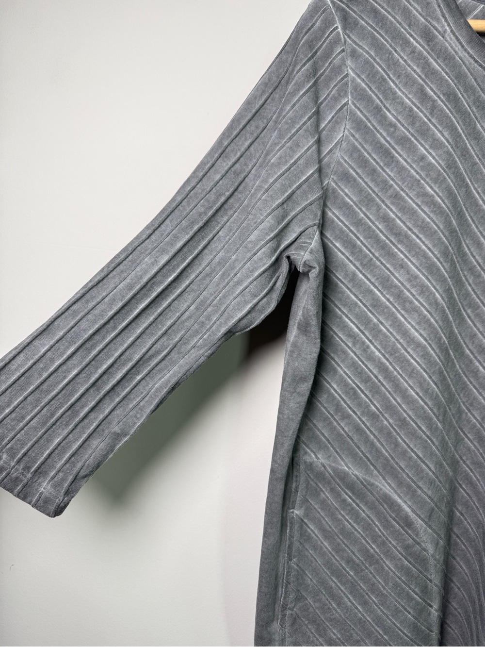 Focus Casual Life Mineral Wash Ribbed Tunic 3/4 Sleeve Gray Lagenlook Cotton M - Picture 3 of 8